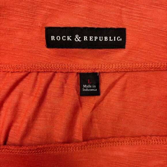 Rock & Republic Skirt Size L Coral Studded Hi Lo Hem Pull On Wide Band Pockets - Picture 2 of 4